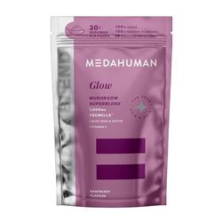 MEDAHUMAN® Glow | Tremella Mushroom Powder (30 Servings) | Adaptogen Superblend Mushroom Supplement with Biotin, Vitamin E and Aloe Vera to Promote Glowy Skin & Boost Collagen | Raspberry Flavour