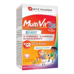 Forté Pharma - Multivit Kids | Complément Alimentaire Enfant dès 4 ans - 12 Vitamines et 6 Minéraux - Gelée Royale, Calcium, Fer, Chrome, Vitamine C - Fatigue | 30 comprimés à croquer, 1-2/jour