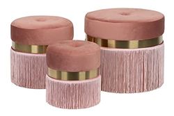 Adda Home Set van 3 pofs, velvet/metaal/MDF, roze/goud, 50 x 50 x 46/40 x 40 x 41/30 x 30 x 38 cm