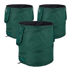 Relaxdays Sacs à déchets de Jardin autoportants, Lot de 3, 60 L, poignées, Poubelle, résistant aux UV, étanche, Vert