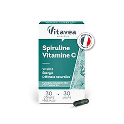 VITAVEA BIEN-ETRE - Spiruline Vitamine C Fer Vitamine B9 - Algue bleue Acide folique Acide ascorbique - Revitalisant Énergie Défenses naturelles - Fabriqué en France - 30 gélules végétales