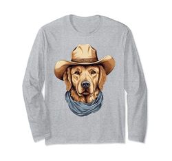 Perro Golden Retriever con sombrero de vaquero Golden Retriever Lovers Manga Larga