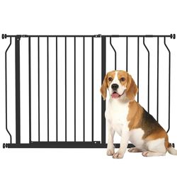 PawHut Dog Gate Wide Stair Gate w/ Door Pressure Fit Pets Barrier for Doorway, Hallway, 76H x 75-115W cm - Black
