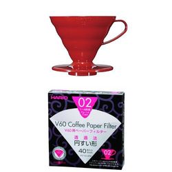 Hario V60 Red Coffee Dripper 02 with White V60 Paper Filters 40 Sheets & Measuring Scoop