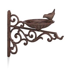 Relaxdays Abreuvoir en fonte mangeoire oiseaux jardin équerre mural porte bain oiseaux déco HxlxP: 24x28x14 cm, marron