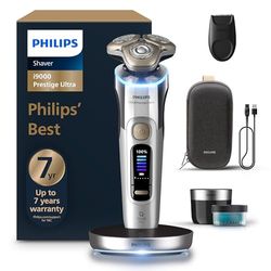 Philips Shaver i9000 Prestige Ultra, Wet & Dry Electric Shaver, Chrome, Skin IQ Pro Technology, Triple Lift & Cut System, 360 Rotating NanoTech Precision Blades, 5 Shaving Modes, Model XP9404/31