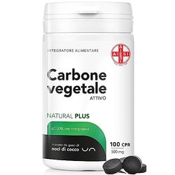 AIESI® Carbone Vegetale Attivo di grado alimentare in compresse da 500 mg (Barattolo da 100 pezzi), Made in Italy