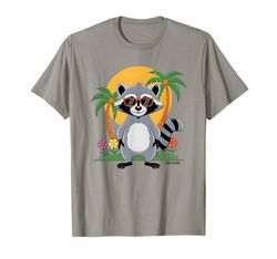 Retro Summer Raccoon Beach Vibes Vintage Sunset Graphic Maglietta