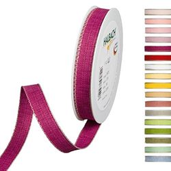 Halbach Seidenbänder Decoratielint met linnen randen breedte: 15 mm lengte 20 m, cadeaulint om te versieren of vorm te geven, DIY decoband, kleur: paars/linnen