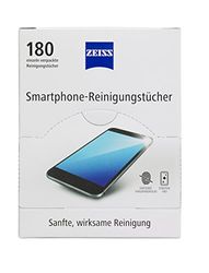 ZEISS Toalhetes de limpeza para smartphone sem álcool, 180 unidades para limpeza segura e eficaz de superfícies ópticas, cada pano embalado individualmente, ideal para viagens ou viagens