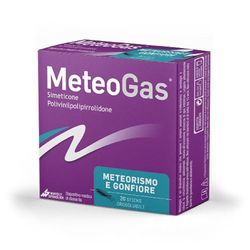 MeteoGas® - Dispositivo Medico CE a Base di Simeticone e Polivinilpolipirrolidone contro Gonfiore Addominale e Gas Intestinale, 20 Stick Post Pasto Aroma Fragola