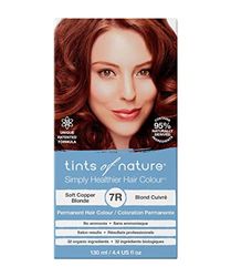 Tints of Nature 7R Soft Copper Blonde Permanent Hair Dye, mild kopparblond permanent hårfärg, vårdar håret och täcker grått, ammoniakfri, 130 ml