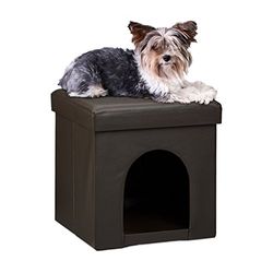 Relaxdays Cuccia Puff Pieghevole per Cane/Gatto, Finta Pelle, 38 X 38 X 38 cm, Nero