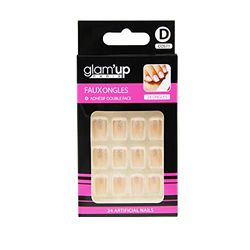 Glam'Up Paris - Unghie finte, copertura completa, facile da usare, 24 unghie finte per scatola + adesivi bifacciali, forma quadrata arrotondata, n. 71, sfumato glitterato, argento