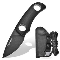 TONIFE Runer Full Tang Coltello da Caccia campeggio a Lama Fissa 4,7cm con Guaina Kydex Regolabile Facile Portabile con Cordino in Paracord per Sopravvivenza (Nero+Ossido Nero e poi stonewash)