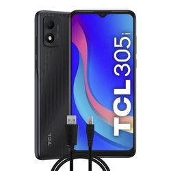 TCL 305i Smartphone 4G 64GB, 2GB RAM, Display 6.52" HD+, Android 11, Camera 13 Mp, Batteria 4000 mAh, Dual Sim Prime Black, Versione con Cavo Micro-USB Aggiuntivo, 1mt, Italia