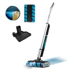 Cecotec Balai Électrique FreeGo Wash Twice Spray. 60 W, Autonomie 40 Min, Double Rouleau, Réservoir d'eau Propre de 450 ML et d'eau Sale de 350 ML, Pulvérisateur d'eau et Base d'Auto-Nettoyage, Gris.