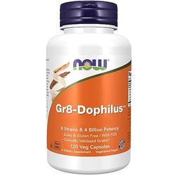 Now Foods, Gr8-Dophilus, Bonnes Cultures Bactériennes, Lactobacillus et Bifidobacterium, 120 Capsules végétaliennes, Testé en Laboratoire, Sans Gluten, Sans OGM, Végétarien