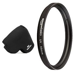 MegaGear MG1165 Custodia in Neoprene compatibilie con Panasonic Lumix DC-FZ82, DC-FZ70, FZ72 Nero & Amazon Basics Filtro di protezione UV 55mm