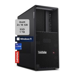 Lenovo - Workstation Desktop ThinkStation P3 Tower, Pc Fisso Ufficio con Windows 11 Pro, Intel Core i9-14900, RAM 2X16GB UDIMM DDR5-4400 Non-ECC, 1TB SSD NVMe - Computer con Espandibilità PCIe