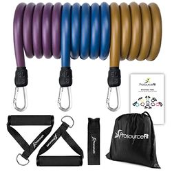 ProsourceFit Premium Heavy Duty Tube Double Dipped Latex Xtreme Stapelbare Weerstandsbanden Set 20 tot 50 lbs met deuranker en oefenkaart Full-Body Oefeningen en Thuistrainingen