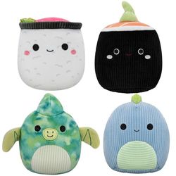 Squishmallows JPT0791 3,5 inch dinosaurussen en sushi hond 4-pack-kleine ultrasoft pluche huisdier speelgoed, veelkleurig