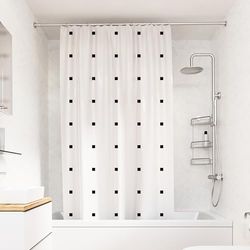 Croydex White Shower Curtain with Black Dots Design - 100% Polyester with a Weighted Hem, Machine Washable and coated with Proseal for Water Repellence, 1800x1800mm