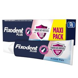 Fixodent Plus, Fraîcheur Crème Adhésive Pour Prothèses Dentaires, Barrière Anti-Particules, Maxi Pack, Methe, 57g