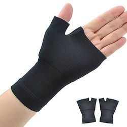 2 stuks compressiepolssteun, polsrail, duimcompressie, artritis, handschoenen voor pijnverlichting, carpaal tunnel, vingerloze handschoenen voor dames en heren (XL, zwart)