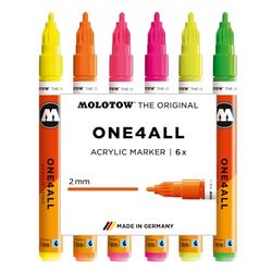 Molotow One4All 127HS Acryl Marker Neon Set (2,0 mm lijndikte, zeer dekkend en permanent, sneldrogend, navulbaar, voor bijna alle ondergronden), 6 stuks gesorteerd