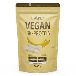 Nutri + Protéine en poudre végétalienne Banane 1kg 83% Protéine d'origine végétale 3k Shakes protéinés végétaliens sans lactose 1000 - protéines de pois, soja et tournesol