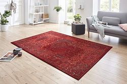 Hanse Home Plume Tapete de aparência desgastado de cabelo curto, moderno, design vintage, para sala de jantar, sala de estar, quarto das crianças, corredor, quarto, cozinha, vermelho, 80 x 150 cm