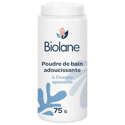BIOLANE - Poudre de bain adoucissante - Bain bebe - Protège et Apaise - 100% d'Origine Naturelle - 75g - Dès la naissance - Fabriqué en France