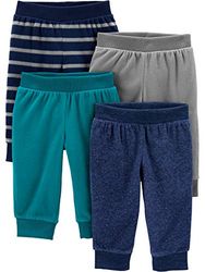Simple Joys by Carter's Baby 4-Pack Fleece Pants, Blue Heather/Grey/Navy Stripes/Teal Blue, Premature (Pack of 4)