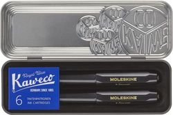 Moleskine x Kaweco, Penna Stilografica in Plastica ABS con Pennino Misura M Placcato in Oro e Penna a Sfera Ricaricabile, Ricaricabile con 1,0 mm di Inchiostro Blu, 6 cartucce Incluse, Colore Nero