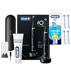 Oral-B Spazzolino Elettrico iO 10 Nero, Testina e Dentifricio Gengive + 4 Testine Oral B di Ricambio iO Series Ultimate Clean Bianche, 5 Ricambi Spazzolini Elettrici