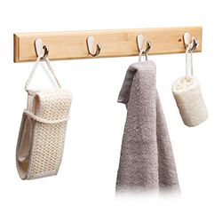 Relaxdays Cabide de parede com 4 ganchos, bambu, madeira natural, 6 x 48,5 x 5 cm