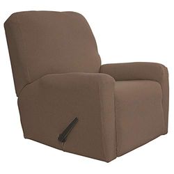 Easy-Going Copridivano elasticizzato per poltrona reclinabile, 4 pezzi, protezione per mobili e divani, con fondo elastico, in spandex jacquard con quadretti (poltrona reclinabile, marrone)