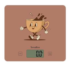 TERRAILLON – T1040 RETRO COFFEE – Balanza de cusine electrónica, bandeja de cristal, capacidad 3 kg, graduación 1 g, tara, conversión líquida, ultrafina y compacta – Pantalla LCD – Retro Coffee