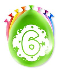 PD-Party 7036506 Gelukkig Feest Ballonnen | Happy Balloons | Natuurlijk Rubber (Latex) | Viering - 6 Jaren, Pak van 8, Veelkleurig, 30cm Lengte x 30cm Breedte x 30cm Hoogte