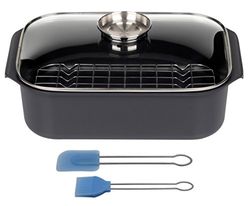 GSW 410908 Girarrosto Rettangolare Gourmet con Inserto Grill 40x26x11 cm/Circa 8,0 L incl., Set di 2 pinze, in Alluminio pressofuso Nero, 40 x 26 x 12,5 cm, 5 unità