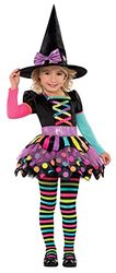 Amscan - Barnkostym färgglad häxa, klänning, häxhatt, strumpbyxor, witch, trollkarl, temafest, karneval, halloween