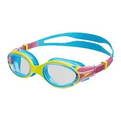 Speedo Junior Biofuse 2.0 simglasögon, patenterad enkel justering, anti-dimma, anti-läcka, förbättrad passform, förbättrad komfort, citron droppe/kiki-rosa/bildblå, en storlek