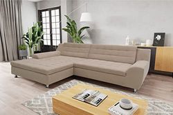 DOMO Collection Merida Funzione Sonno a Forma di L, Divano ad Angolo, Poliestere Set Imbottito Legno Metallo Tessuto, Talpa, 200 x 304 cm