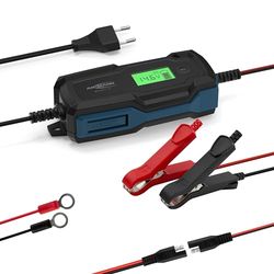 ANSMANN Intelligente 10-staps lader 6V 12V / 4A met LCD-display voor loodzuur-, loodgel- en loodvliesaccu's en 12V LiFePo4-accu's voor auto's, motoren en bestelwagens