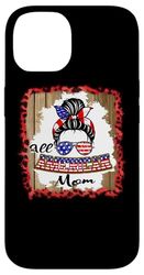 All American Mom Patriotic Messy Bun Usa Flag 4th of July Custodia per iPhone 14