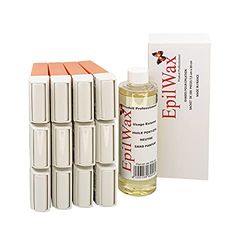 EPILWAX Refill Set Argan Series con 12 cartucce Roll-on Argan, confezione da 100 strisce non tessute per la depilazione, bottiglia di olio, 250 ml, 1 unità