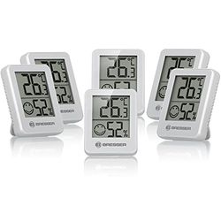 BRESSER Temeo Hygro Lot de 6 Indicateurs Thermo-hygrométriques À Poser Debout Ou À Monter Au Mur, avec Indicateur De Climat De Pièce, Blanc