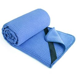 POLYTE Microvezel Hot Yoga Handdoekmat met antislip siliconen grip en veilige pasvorm elastische banden, 61 x 183 cm (blauw)