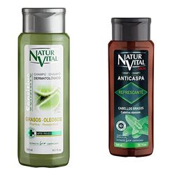 NaturVital Sensitive Champú Natural Cabellos Grasos Dermatológico |Sin Parabenos - 300 Ml & MEN Champú Anticaspa Cabellos Graso - 300 ml